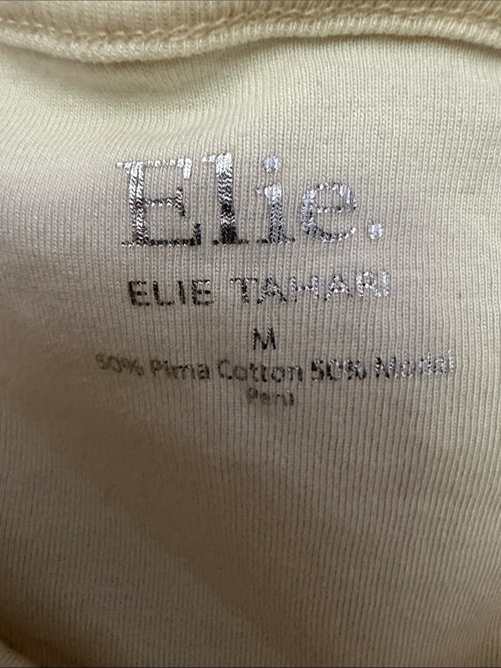 Elie Tahari Cream Cowl Neck Top Pima Cotton Blend Short Sleeve Minimalist Sz M - Picture 3 of 7